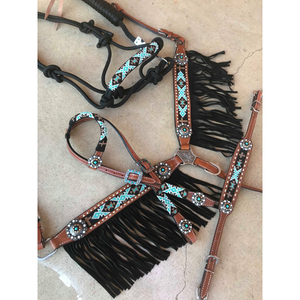 Juego de tachuelas de caballo para desfile de coraza y caballete occidental marrón cuero - Product Image 5