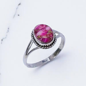 แหวนเงินแท้ 925 ประดับพลอยสีฟ้าอมเขียว ดีไซน์ดอกไม้ ทำด้วยมือ ขายส่งเครื่องประดับเงิน - Product Image 2