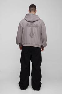 Sudadera con capucha y cremallera personalizada, estilo boxy, de 400 g/m², extragrande, de felpa 100% algodón, con serigrafía y pedrería, para hombre, estilo urbano. - Product Image 4