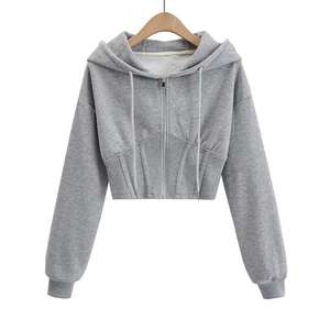 Venta al por mayor de moda Crop Drop Shoulder Hoodie para mujer de gran tamaño personalizado Logo pulóver sudadera de fábrica OEM ODM - Product Image 6