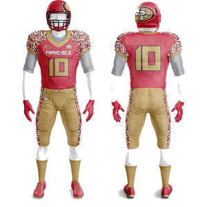 ชุดยูนิฟอร์มอเมริกันฟุตบอลแบบสั่งทำใหม่สำหรับทีมผู้ใหญ่และเยาวชน  ผ้าทวิลล์พิมพ์ลายแบบซับลิเมชั่น 100% โพลีเอสเตอร์ - Product Image 3