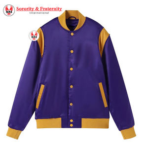 เสื้อแจ็คเก็ตซาตินปักลายโอเมก้าแบบกำหนดเอง เสื้อแจ็คเก็ตปักลายแบบระบายอากาศได้ดี ยี่ห้อ Greek Apparels PSI เสื้อแจ็คเก็ตยาวสำหรับผู้ชาย ขายส่ง - Product Image 1