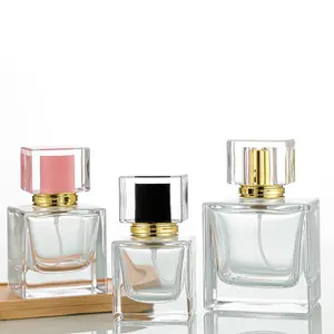 Fine Atomizer Crystal Perfume Bottles: Square Glass Bottles in 30ml, 50ml, and 100ml Sizes, Adorned with Fancy Lids