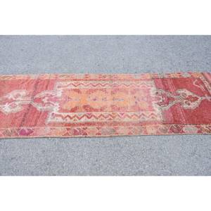 Vintage 2.8X10 pieds rouge Orange laine tapis grande surface turc tapis Patchwork motif pour entrée chevet couloir Latex soutenu - Product Image 3