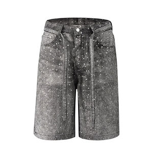 Short baggy personnalisé en denim pour hommes Short en jean de haute qualité avec strass lourds en détresse Streetwear d'été motif solide - Product Image 1