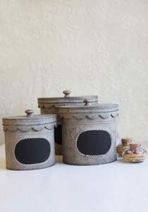 Galvanized <b>Canister</b> <b>Set</b> With Farmhouse Style Print And Rustic Texture Ideal For Organizing Ingredients On Open Shelves - Product Image 4