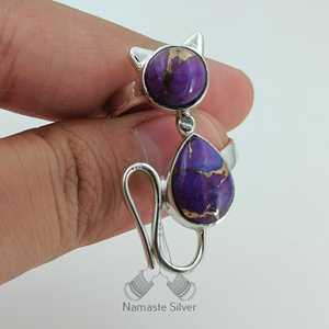 Purple Copper Turquoise Boho <b>Ring</b> Handmade Sterling Silver <b>Cat</b> <b>Ring</b> for Girls Birthday Anniversary Valentine's Gift Idea - Product Image 4