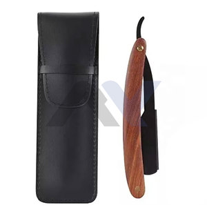 Maquinillas de afeitar rectas para el cuidado de los hombres profesionales con mango de madera roja La mejor hoja de afeitar reemplazable para barberos - Product Image 2