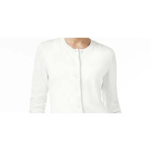 Cardigan Casual da Donna Karen Scott, Collo Tondo, Bianco, Taglia L, Opzioni Lungo o Corto, Ricamato e Stampato, con Bottoni, per l'Autunno - Product Image 2