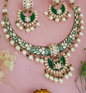 Traditional High Quality Gold Plated Moissanite Stones Look Necklace <b>Set</b> With Earrings <b>Women</b> Traditional Wedding Wear Collection - Product Image 3