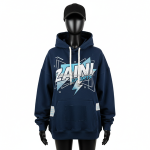 Premium 320 GSM Sudadera con capucha para mujer Algodón Poliéster Fleece Azul marino Estilo de gran tamaño Puff Estampado Bordado Logo sudadera básica para mujer - Product Image 1