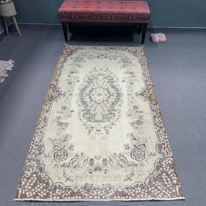 พรมขนาด 3.7x7.1 ฟุต, พรมตุรกีโบราณ, พรมขนสัตว์สีน้ำตาลลายนามธรรม - Product Image 1