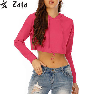 Haut court à capuche en coton tricoté personnalisé OEM pour femme, doublure écologique, coupe décontractée oversize, logo frontal, manches tombantes, collection automne - Product Image 2