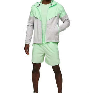 Conjuntos de Chaqueta corta cortavientos de dos piezas personalizados Patchwork Zip up Nylon poliéster Streetwear chándal pantalones cortos rompevientos conjunto hombres - Product Image 2