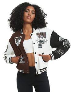 Veste universitaire personnalisée de haute qualité pour femmes avec broderie en chenille Manches en cuir Doublure en laine Fabricant-Baseball Letterman - Product Image 2