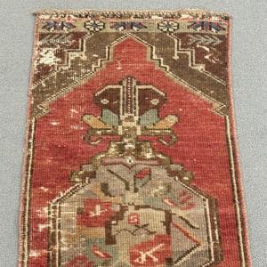 1.3x3 ft Rug, Turkish Vintage Rug, <b>Red</b> Brown Ombr <b>Wool</b> Rug - Product Image 5
