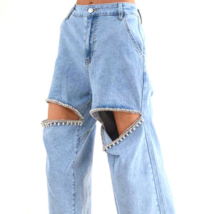 Starlight กางเกงยีนส์ผู้ชายคุณภาพสูงลายหัวใจเพชรเทียมลายเสือดาววินเทจสีฟ้าซักเสื้อผ้าถนนย้อมสีล้วน - Product Image 3