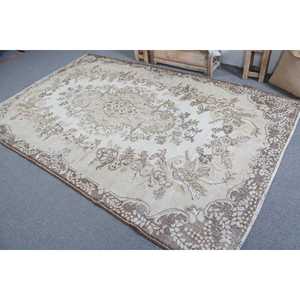 5.8x9.2 ft Vintage Rug, Turkish Large Rug, <b>Brown</b> Striped <b>Wool</b> Rug - Product Image 4