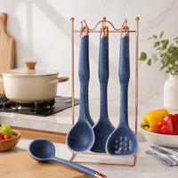 Ensemble d'ustensiles de cuisine en silicone blanc antiadhésif à pois, 7 pièces