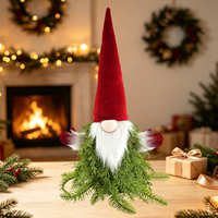 Gnomo Navideño Artificial con Gorro de Terciopelo Rojo, Detalles Verdes y Barba Blanca de 45 cm, Decoración Navideña, Suministro al por Mayor