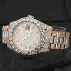 Verre à quartz personnalisé à deux tons en acier inoxydable Moissanite avec diamant et chiffres romains glacés pour la fonction Business Sport Fashion - Product Image 3