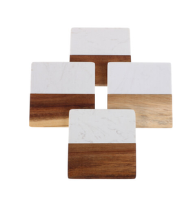 Dessous de verre personnalisé en bois d'acacia et marbre pour mariage pendaison de crémaillère cadeaux de vacances Dessous de verre à café Meilleur prix - Product Image 2