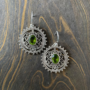 Vintage Handmade Peridot gemstone sterling <b>silver</b> filigree style <b>dangle</b> drop <b>earrings</b> <b>silver</b> jewelry manufacturer and supplier - Product Image 1