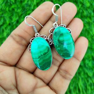 Boucles d'oreilles ovales en malachite plaquées argent de style bohème pour femmes, bijoux de mode haut de gamme pour les fêtes - Ventes chaudes - Product Image 1