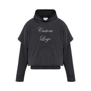 Sudadera con capucha para hombre de estilo de doble capa lavada con ácido duradera de la mejor calidad, sudaderas con capucha para hombre lavadas de gran tamaño con logotipo impreso personalizado - Product Image 3