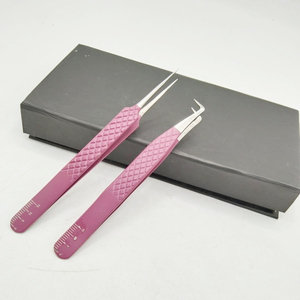 Pince à cils droite personnalisée en acier inoxydable violet L Type 90 degrés poignée diamantée pour cils volumineux pince à épiler de haute qualité - Product Image 1