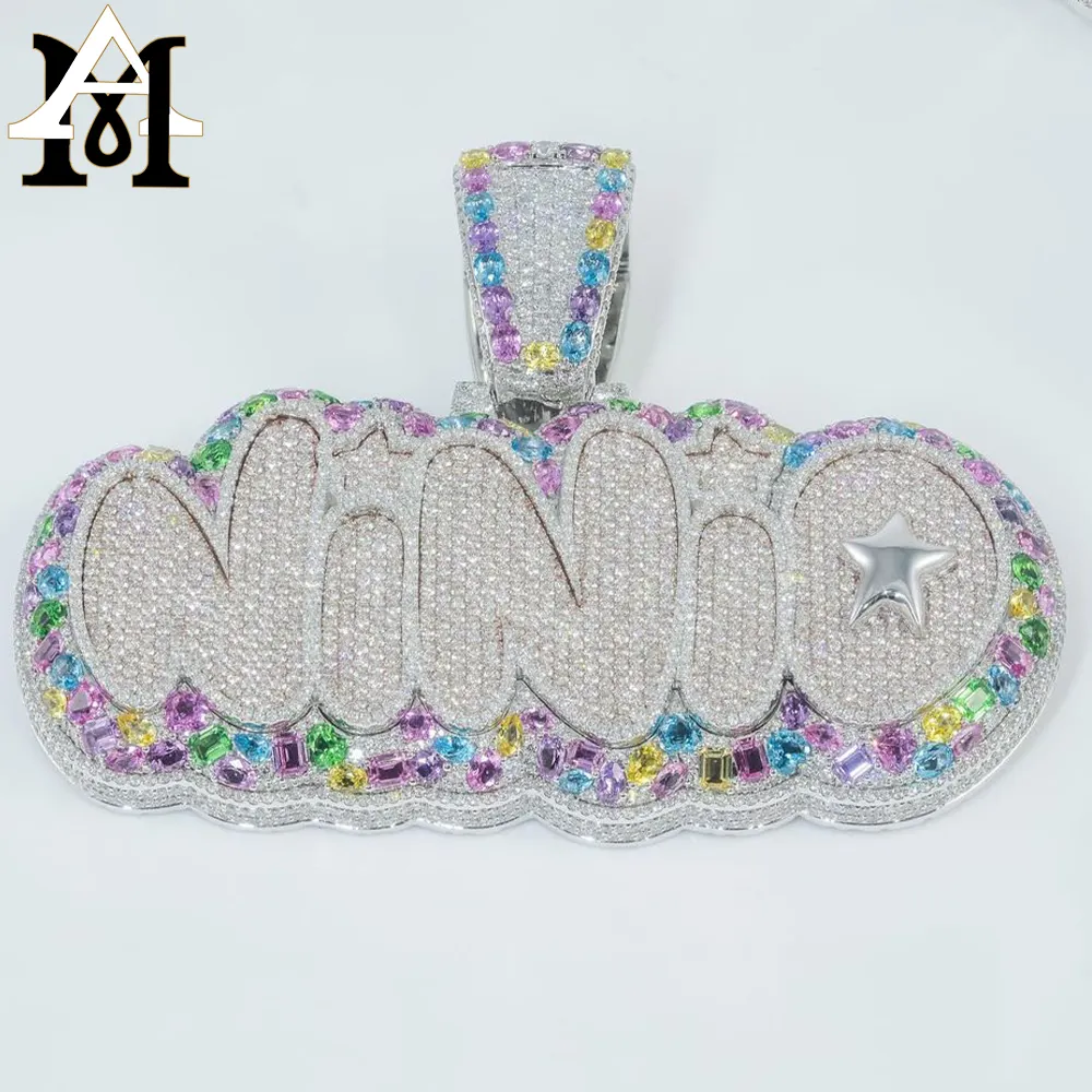 Iced Out Chain Pendant Men Jewelry Passes Diamond Tester 14K 18K Solid Gold Letter Name Hip Hop Custom VVS Moissanite Pendant