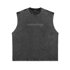Wholesale <b>Men's</b> High Street Hipster Casual Cutout <b>Vest</b> Tank Top High Quality Sleeveless T-Shirt Knitted Weaving Washed Style - Product Image 1