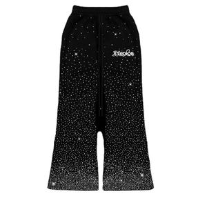 Street Classic Black rhinestone Design zipper hooded set mens hip hop personalizado casual retro pareja cardigan jacket Set - Product Image 4