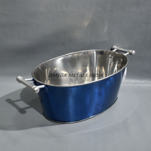 Seau à glace sophistiqué en acier inoxydable bleu martelé Refroidisseur de vin et de boissons polyvalent pour toute occasion - Product Image 5