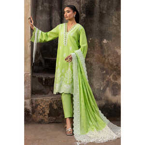 Costume jacquard 3 pièces avec dupatta en dentelle brodée DN-52045, doté d'un motif brodé en relief - Product Image 2