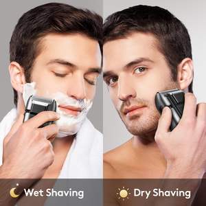 Rasoir électrique sans fil rechargeable par USB pour hommes, étanche IPX7, rasoir rotatif à double lame avec tondeuse escamotable, gris - Product Image 4