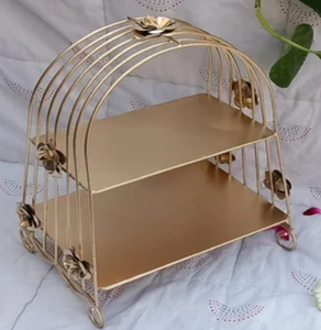 Two-Tier Golden <b>Metal</b> Wire <b>Basket</b> with Square Gift Bow Indian Multifunction Wedding Hamper <b>Storage</b> <b>Storage</b> Wholesale Price - Product Image 1