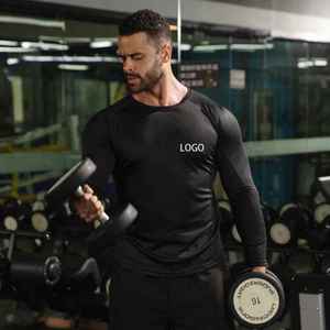 T-shirts de sport à manches longues pour hommes, coupe musclée, 100% polyester, séchage rapide, logo personnalisé 2025, en vente à prix très bas - Product Image 2