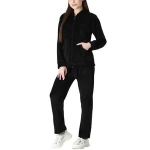 Ensemble de survêtement en molleton pour femmes, style streetwear, à capuche, 100% coton, pour l'automne, usage quotidien, service OEM personnalisé, costume décontracté uni - Product Image 1