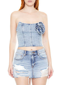 2025 New Arrival Plus Size Distressed Denim Rosette <b>Corset</b> Tube Top Breathable Low Priced OEM Serviced <b>Women's</b> Blouses Shirts - Product Image 5