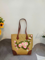 Tas Tangan Wanita dari Rumput Sedge Alami Ramah Lingkungan Buatan Tangan, Motif Bunga, Kapasitas Ringkas, Praktis, Elegan, Penutup Ritsleting Dua