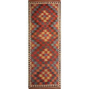 พรมขนสัตว์ลายเรขาคณิต Nayaab สีแดงและสีส้ม ทอแบบเรียบ สำหรับใช้ในบ้าน-Paem-874 - Product Image 1