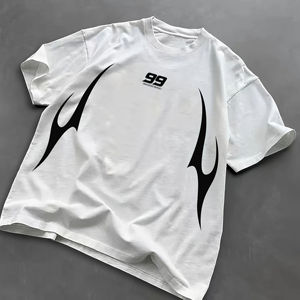 T-shirt en coton blanc surdimensionné pour homme, manches courtes, col rond, décontracté, couleur unie, jersey tricoté, design simple - Product Image 1