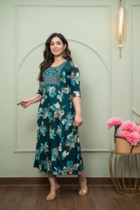 Algodón Impreso Largo Kurti Étnico Salwar Kameez Conjunto Slim Fit Sin Arrugas para Fiestas Bodas Diwali - Product Image 2