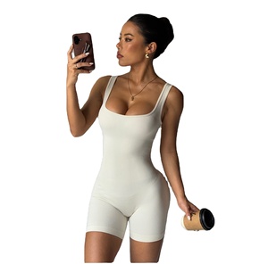 Combinaison de yoga classique sans coutures à dos en U, col rond, sans manches, couleur unie, antibactérienne, en Spandex/Nylon, longueur cheville - Product Image 6