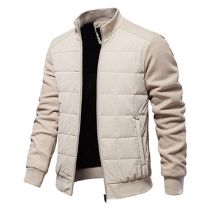 Autumn and Winter New Men's Splicing Casual Bomber Jacket with Stand-Up Collar Featuring Front Logo Puffer Jacket - Product Image 5