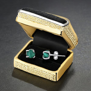 Handmade Classic Style 5-7mm Raw Gemstone Malachite Stud <b>Earrings</b> Gold-Plated for Women Natural Jewelry Gift - Product Image 2