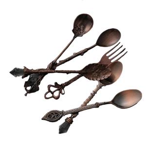 Juego de cubiertos de acero inoxidable hechos a mano, cubiertos de larga duración con diseño elegante pulido con espejo, suministro de 5 accesorios de mesa - Product Image 4