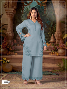 Conjunto de Ropa Preconfeccionada Premium en Seda Romana con Bordado, Perfecto para Fiestas Festivas y Ocasiones Elegantes - Product Image 4