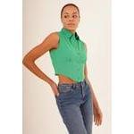 Blusa de Manga Corta Verde con Detalle de Corsé para Mujer, Venta al Por Mayor para Boutiques de Moda, Marca Lustrin - Product Image 4